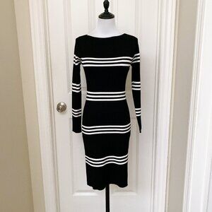 New Chic Black & White Striped Sweater Dress – Long Sleeve, Bodycon Fit